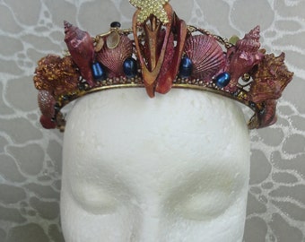 PRINCESS Crown / Mermaid Headress - replica from Once Upon A Time - real shells, freshwater pearls, semi-precious gem stones, gold starfish