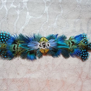 6 in 1 Feather Headband / Choker / Armband / Bracelette / Anklette / Garter on Leather w Laces Pheasant & Parrot OOAK Custom Made image 1