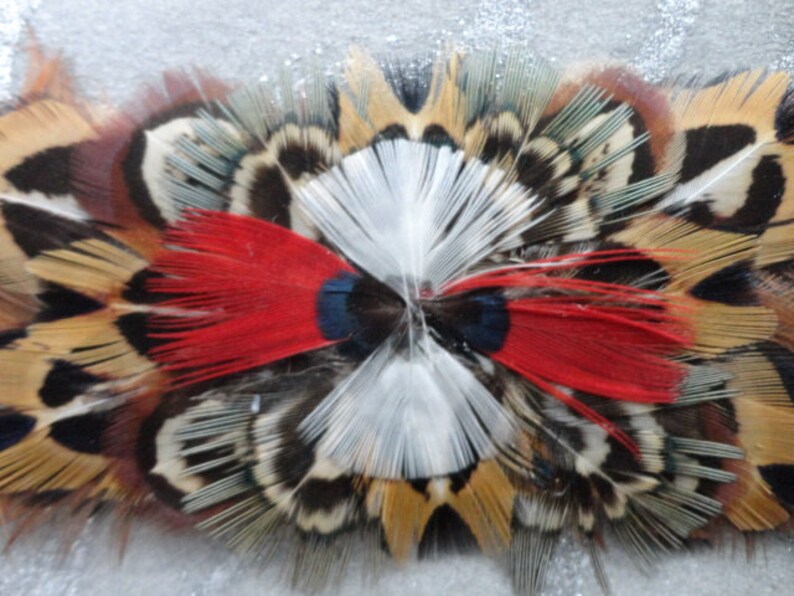 6 in 1 Feather Headband / Choker / Armband / Bracelette / Anklette / Garter on Leather w Laces Pheasant & Parrot OOAK Custom Made image 6