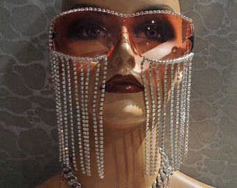 Bling Sunnys Sunglasses w White Crystal Rhinestones on Oval Shaped frames Glam lens Unisex Women Men Adult Festival EDM Burning Man