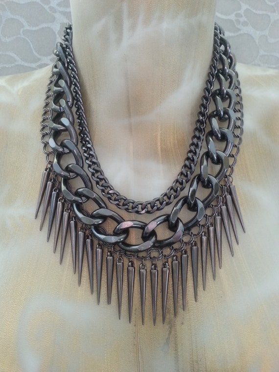 Gunmetal Two Necklace Set With Large Link Chains and Spike Etsy