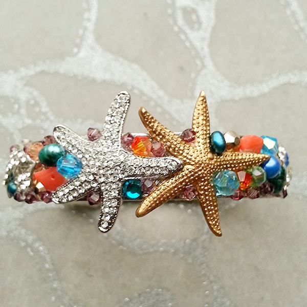 Unisex Bracelet - Mermaid Sea Princess - Once Upon A Time 's Ariel - Swarovski starfish crystal GEMS pearls coral gold silver CUSTOM ORDER