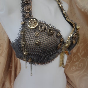 Festival / Rave Bra Mermaid / Bellydance belly dancer top Trinkets, Chains Charms Accents, Netted, Steampunk, clocks, keys Made to Order image 3