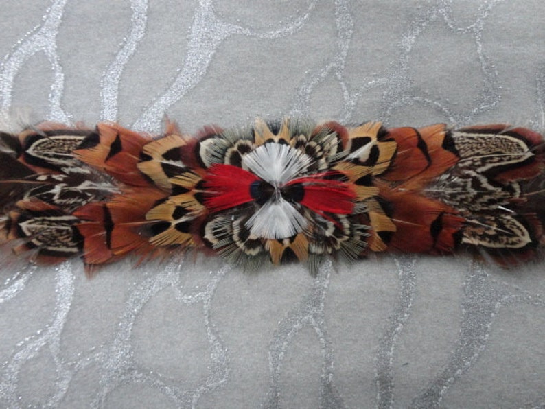 6 in 1 Feather Headband / Choker / Armband / Bracelette / Anklette / Garter on Leather w Laces Pheasant & Parrot OOAK Custom Made image 5