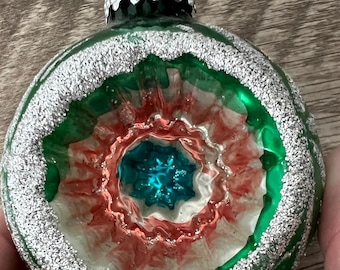 Vintage West Germany Indent Reflector Glass Ornament – Green Mica