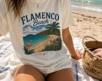Shirt flamencostrand Puerto Rico, Culebra Beach-T-shirt, T-shirt tropische vakantie, Caribische grafisch T-shirt, cadeau strandliefhebber