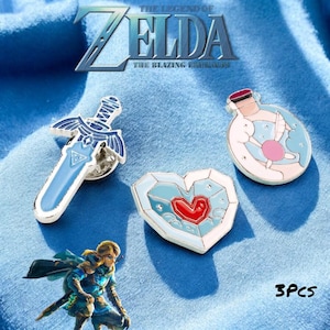 Jeu de 3 épingles en émail Zelda Sword | Jeu de broches princesse Link x Princess pour sacs, chapeaux et vêtements | Badges métalliques | Cadeau parfait pour les femmes x fans