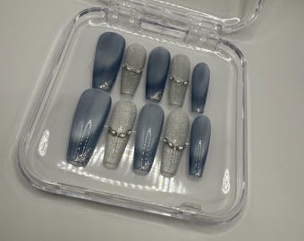 Uñas postizas Cat Eye hechas a mano: brillantina que cambia de color, reutilizables
