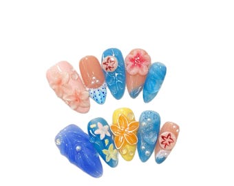 Uñas postizas florales: puntas reutilizables Y2K con gemas