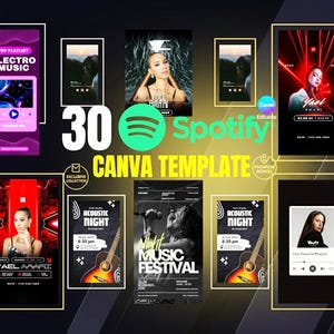 30 Spotify Music Post Canva Templates | Instagram & TikTok Story Kit (Digital Download)