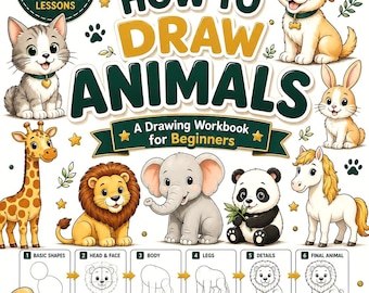 How to Draw 50 Animals Step by Step for Kids | Easy Drawing Workbook | Learn to Draw Animals Book | Beginner Sketch Practice PDF