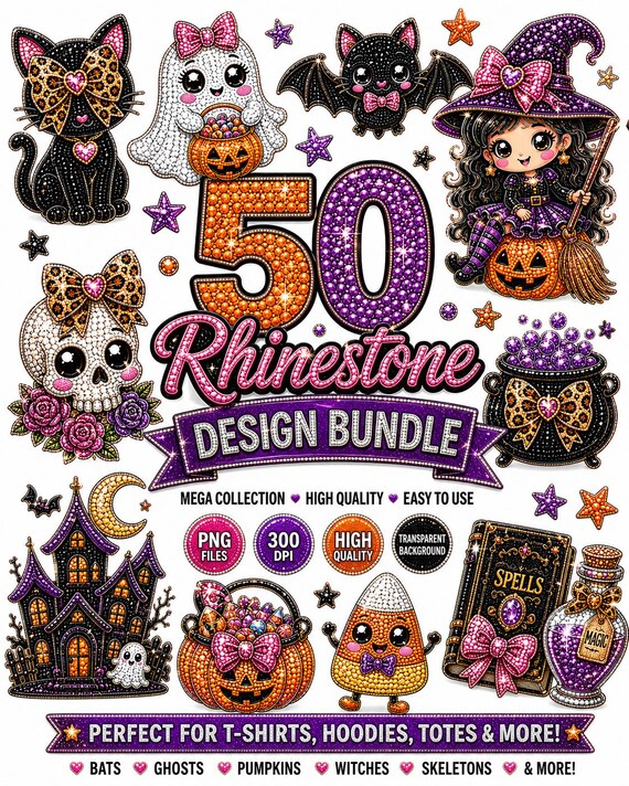 50 Rhinestone Ghost PNG Bundle | Halloween Sublimation Clipart (Digital Download)