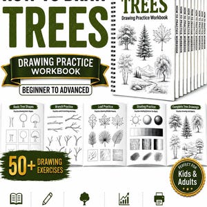 How to Draw Trees Workbook, Botanical Art, Sketch Tutorial, Step-by-Step Lessons (Printable PDF)