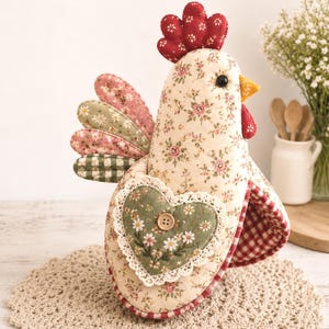 Hähnchen Ofenhandschuh Schnittmuster PDF | Quilted Huhn Topflappen Muster | Landhaus Küche Hot Pad DIY Download