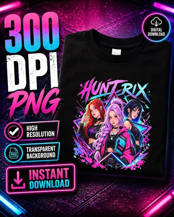 Huntrix Png, Saja Girls Png, K Pop Demon Hunters Png, Anime Girl Clipart, Sublimation Design, Digital Download, 300 dpi Png