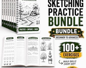 Drawing Exercises Workbook Bundle, 30-Day Printable Sketching Challenge, 100+ Guided Art Practice Pages, Beginner to Advanced Drawing PDF