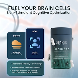 Zenos Health BrainZen Brain Health Supplement: Citicoline, Resveratrol & NAD+ - 120 Capsules image 3