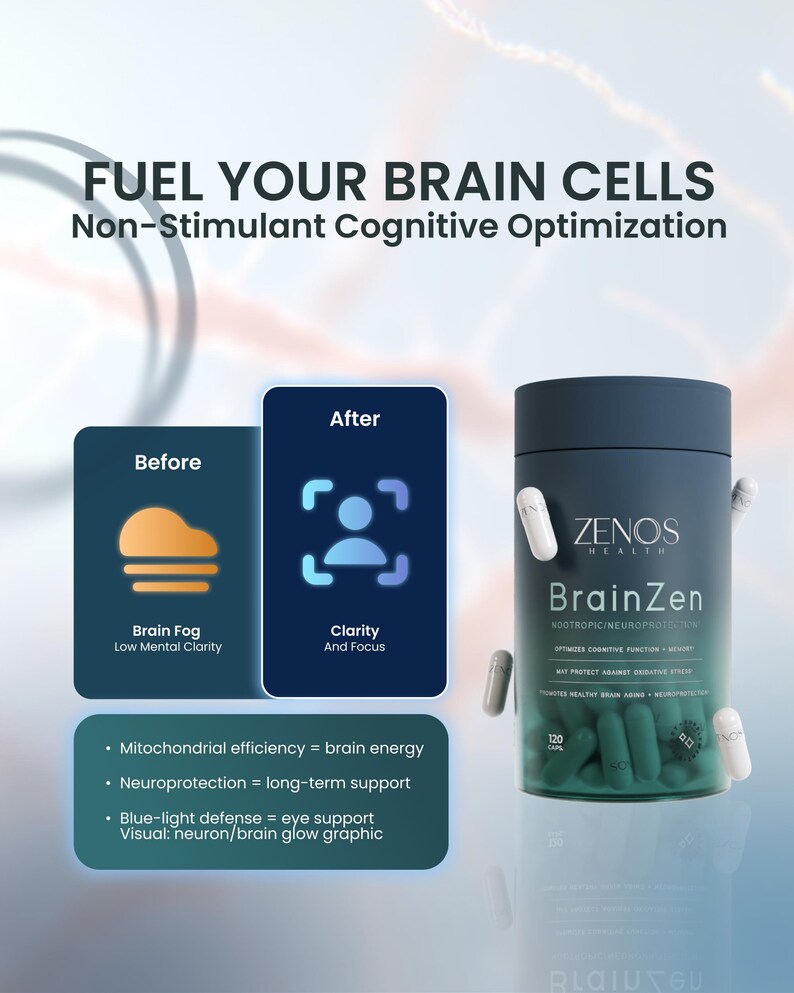 Zenos Health BrainZen Brain Health Supplement: Citicoline, Resveratrol & NAD+ - 120 Capsules image 3
