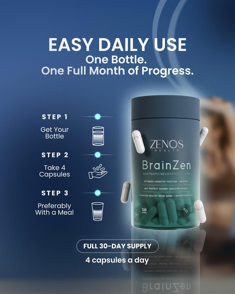 Zenos Health BrainZen Brain Health Supplement: Citicoline, Resveratrol & NAD+ - 120 Capsules image 5