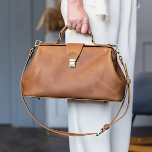 Womens leather doctors bag, Doctor style handbag, Leather doctor bag with initials, Handmade leather bags for women, Leather medical bag