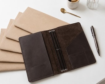 Monogrammed A5 Leather Journal Cover, Refillable Travel Notebook, Personalized Handmade Leather A4 Notebook Cover, Custom Writing Journal
