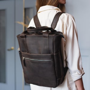 Leather backpack purse women, Handmade leather backpack, Leather laptop backpack, Leather work backpack women, Office leather backpack