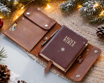 Handgefertigte Lederbibelhülle, Bibelhülle mit Taschen, Personalisierte Bibelhülle, Lederbibelhüllen groß, Monogrammierte Bibelhülle