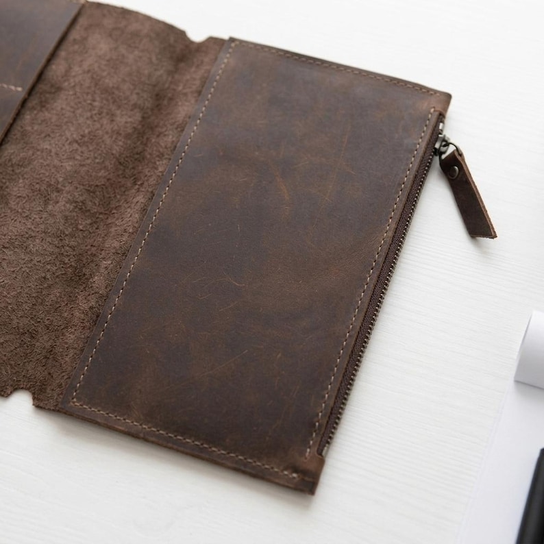 Personalized Leather Notebook Insert, A5 Zipper Journal Insert, Travel Notebook Organizer, Custom Leather Planner Insert, Monogrammed Insert image 5
