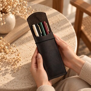 Estuche de cuero para bolígrafos, estuche de cuero para lápices, estuche para bolígrafos personalizado, portalápices de cuero de grano completo, regalo de papelería de cuero personalizado, para escritores