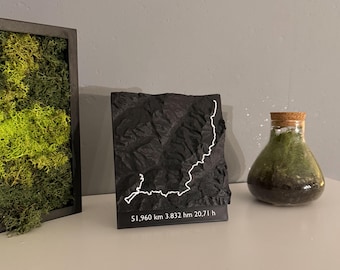 Personalized 3D tour map from GPX | Gift for cyclists & hikers | Strava Komoot relief wall art | Bike tour hiking souvenir