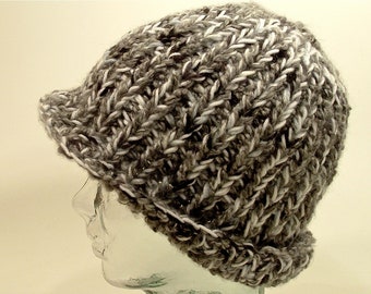 Mens  Womens Chunky Knit Hat Beanie Large Flex Style Soft Gray Yarn MIx Free Ship U.S.