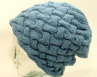 Mens Womens Large Knit Hat Powder Blue Beanie Cuff Slouch Pom Optional Free Ship U.S.