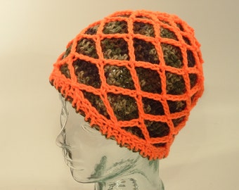 Mens Womens Hat Beanie Cap Camo Blaze Orange Layers Crochet Free Ship U.S.