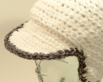 Womens Winter Baseball Cap Hat Ear Flap Flex Visor White Fleece Free Ship U.S.