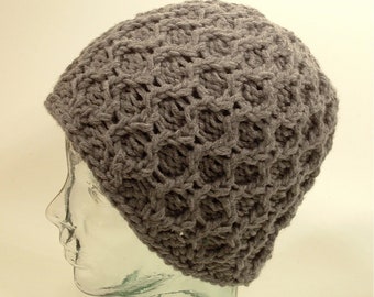 Womens Mens Large Knit Hat Beanie Cell Texture Gray Cord Pom Option Free Ship U.S.