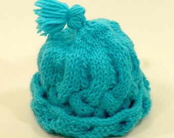 Tassel Hat Beanie Baby Toddler Knit Cable Braid Slouch Cuff Turquoise Free Ship U.S.