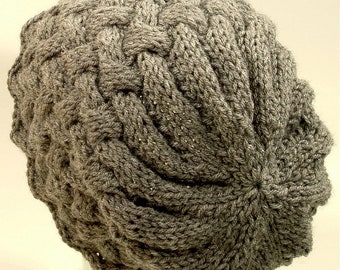 Mens Womens Large Knit Hat Vegan Gray Beanie Cuff Slouch Pom Optional Free Ship U.S.