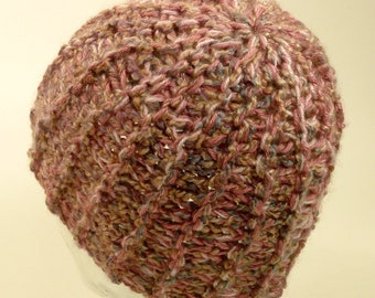 Womens Knit Hat Thick Ribbing Soft Pinks Plums Corduroy Day Free Ship U.S.