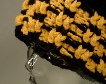 Mens Hat Chunky Black Gold Stripes Crochet Custom Team Colors Free Ship U.S.