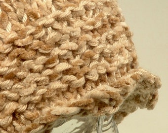 Womens Knit Hat Bucket Brim Winter Layer Warm Butter Scotch Cream Free Ship U.S.