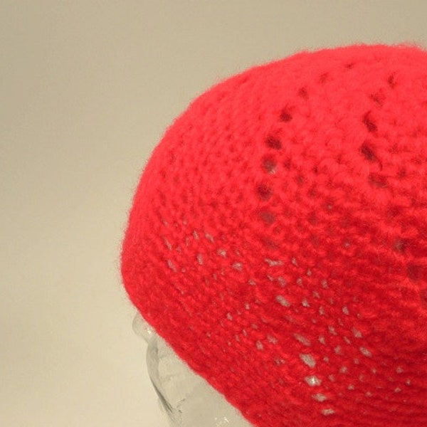 Womens Small Girls Teens Hat Beanie Light Lace Soft Layer Red Mohair Free Ship U.S.