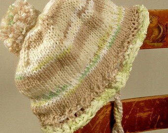 Preemie Newborn Infant Knit Baby Cap Hat Pom Taupe Green Twig Free Ship U.S.