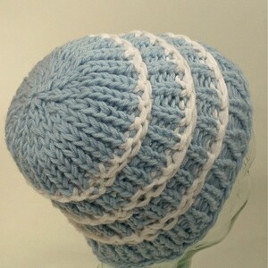Men Women Knit Beanie Hat Large Tarheels Blue White Stripes Fleece Free Ship U.S.