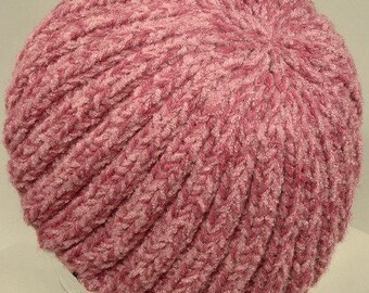 Knit Hat Womens Beanie Beret Vegan Thick Soft Pink Rib Mountain Cable Free Ship U.S.