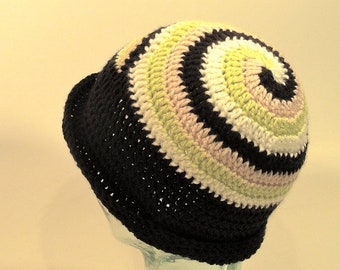 Beanie Slouch Hat Cap Fair Trade Thin Layer Black Green Tan Circle Stripes Free Ship U.S.