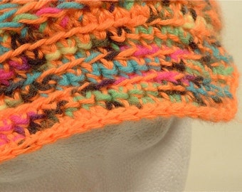 Womens Girls Knit Headband Neon Orange Ear Warmer Newsboy Visor Free Ship U.S.