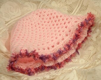 Hat Womens Small Size Girl Cloche Eyelet Mohair Pink Amethyst Trim Free Ship U.S.