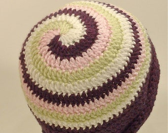 Womens Crochet Hat Beanie Thin Design Spiral Purple Pink Green Silk Free Ship U.S.