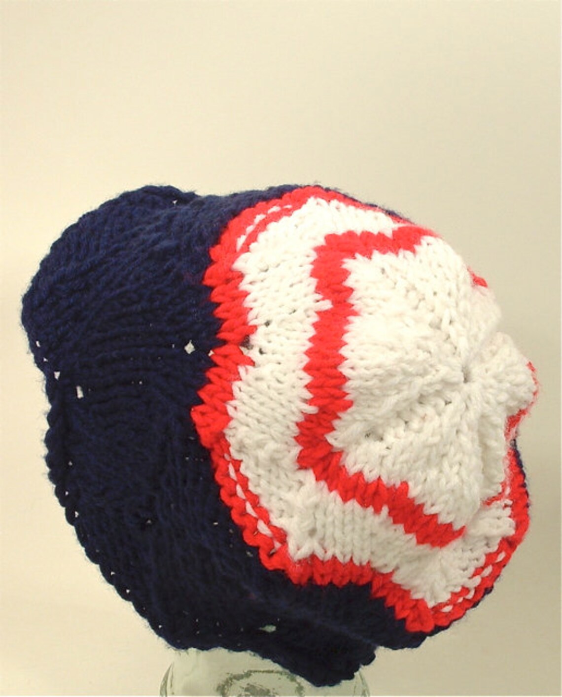 Mens Womens Large Beanie Pom Hat Flag Blue Red Right White Etsy UK