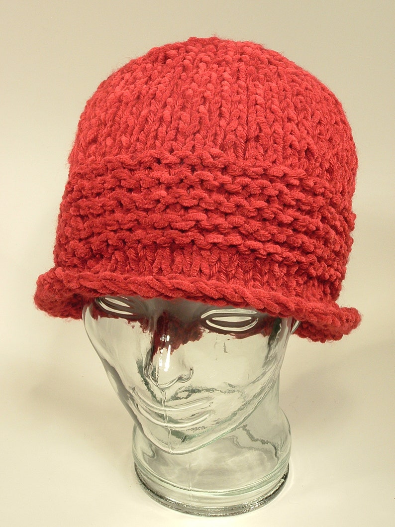 Womens Hat Beanie Red Chunky Texture Cable Basket Weave Crochet Free Ship U.S.
